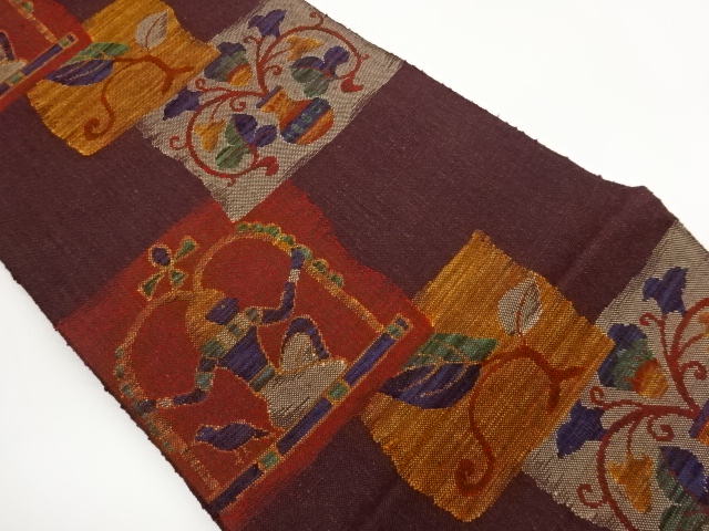 JAPANESE NAGOYA OBI / TSUMUGI / WOVEN ARABESQUE